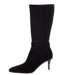Gucci Authentic Vintage Y2K Black Suede Knee High Boots with Pointed Toe, Size 8